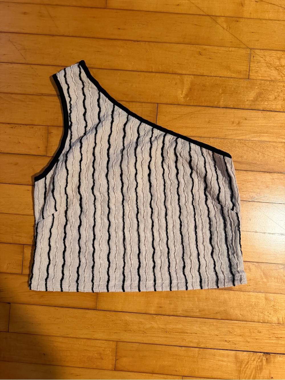 Asymmetrical One-Shoulder Black & White Textured Crop Top